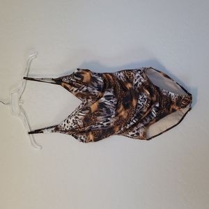 Shape FX Animal Print Surplice Style Swimsuit One Piece Figure Flattering 12